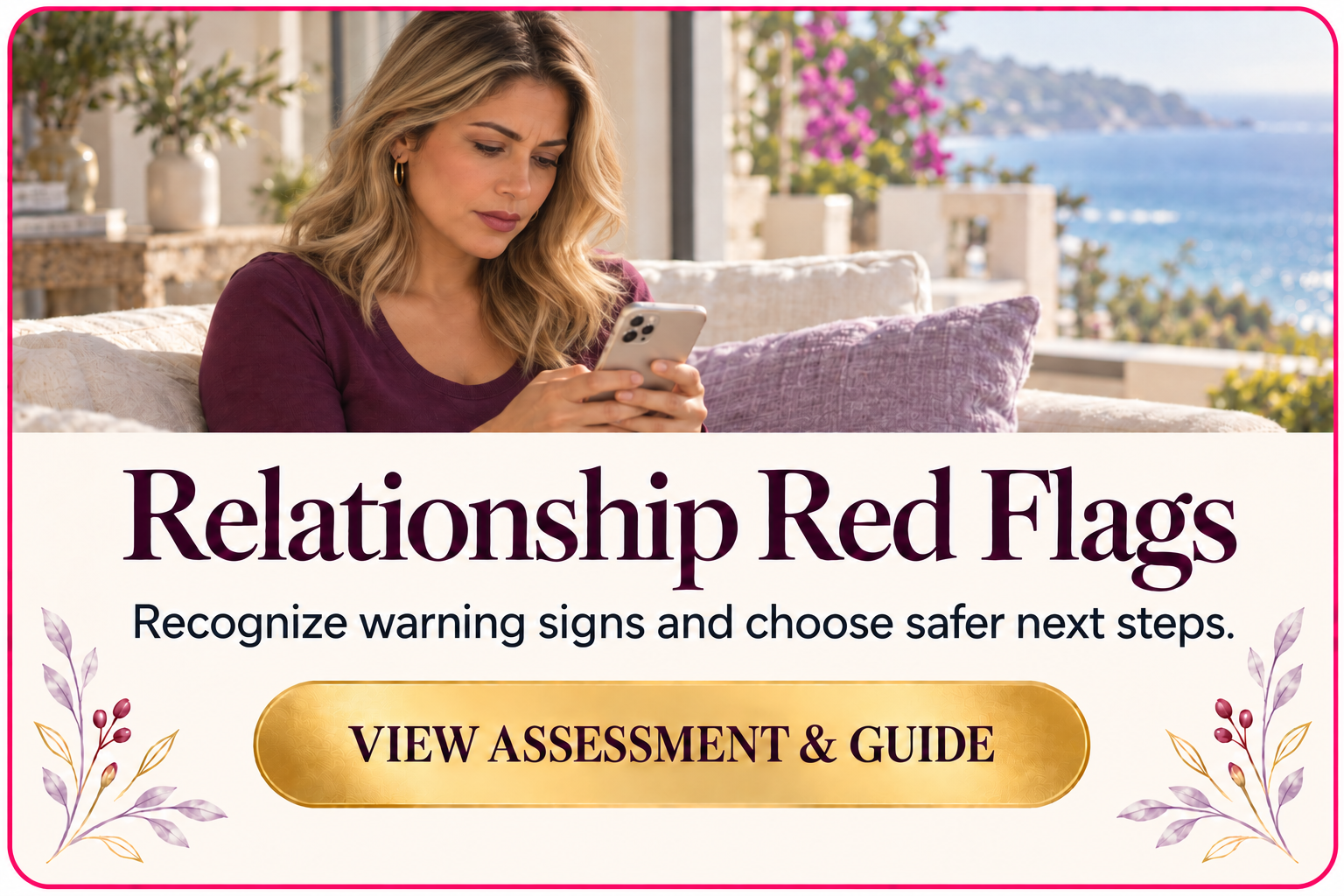 Blonde woman texting as she reflects on relationship red flags